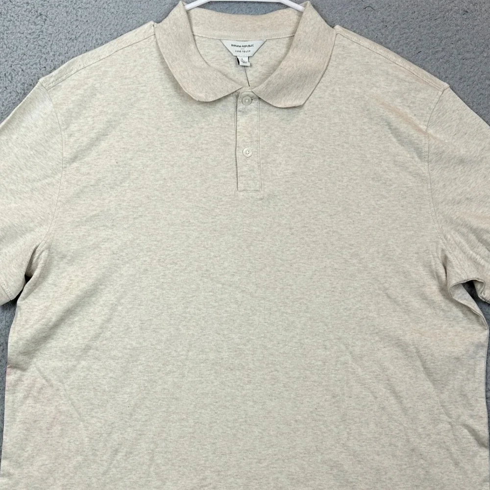 NEW Banana Republic Polo Shirt Mens Large Luxe Touch Oatmeal Beige Casual Rugby
